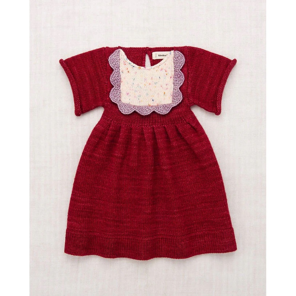 Misha and Puff Red Knit Baby Dress with Purple and Cream Accents